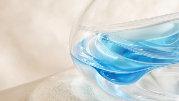 Clear blue serum catching the light